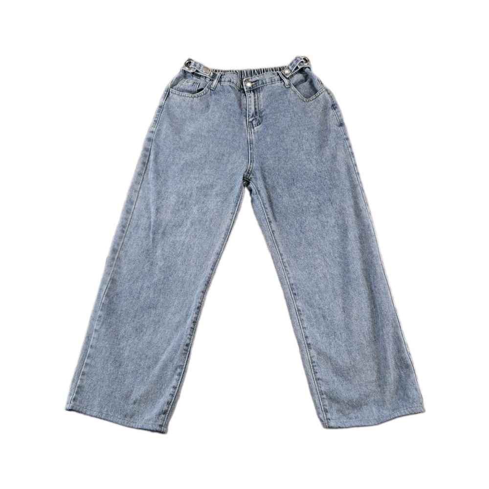 Y2K Sangtree Women's Elastic Waist Wide Leg Ankle Denim Jeans 30" X 26" Size M